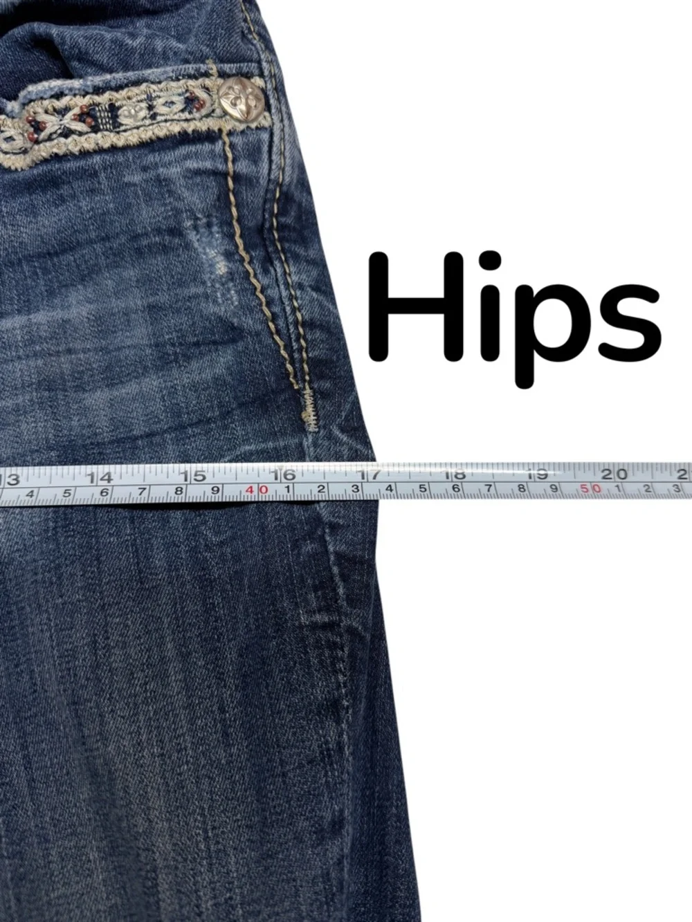 Miss Me Mid Rise Bootcut jeans embroidered metallic gold patch women’s 26 - Picture 11 of 16